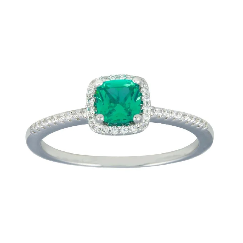 Rhodium Plated 925 Sterling Silver Square Halo Turquoise CZ Bridal Ring - BGR01238