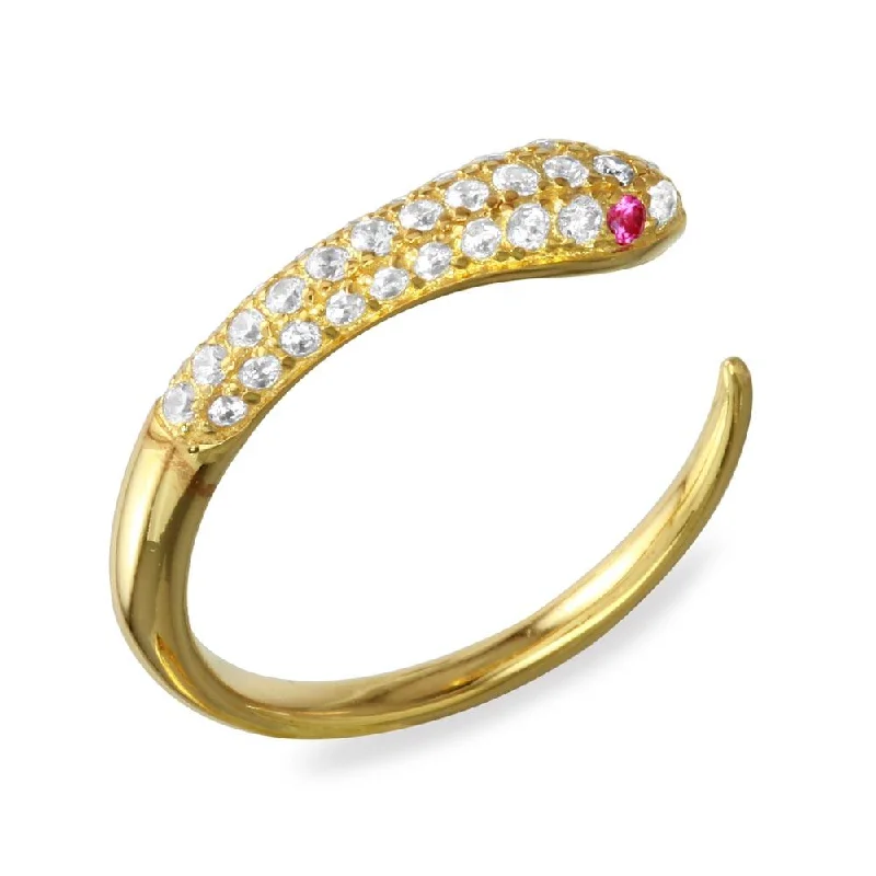 Gold Plated 925 Sterling Silver Open Snake Ring with CZ - BGR01106