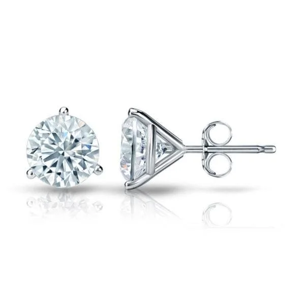 Auriya Platinum 1 1/2ctw 3 Prong Martini Set Round Diamond Stud Earrings GIA Certified