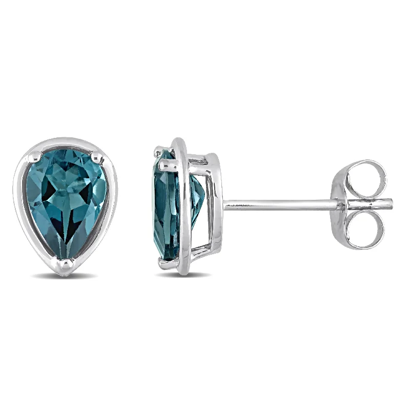 Miadora 14k White Gold London Blue Topaz Pear Stud Earrings