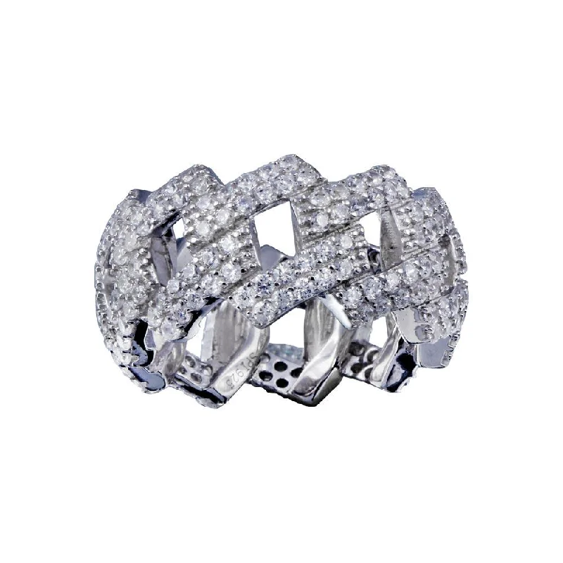 Rhodium Plated 925 Sterling Silver CZ Curb Eternity Band Ring  - SLR00001