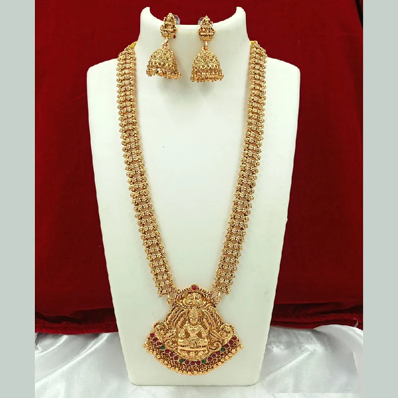 Joyful Jewel Art Matte Gold Plated Pota Stone Temple Necklace Set