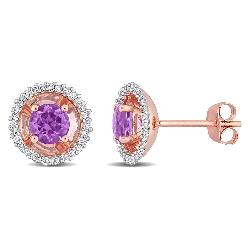 Miadora Amethyst and 1/4ct TDW Diamond Halo Stud Earrings in 10k Rose Gold