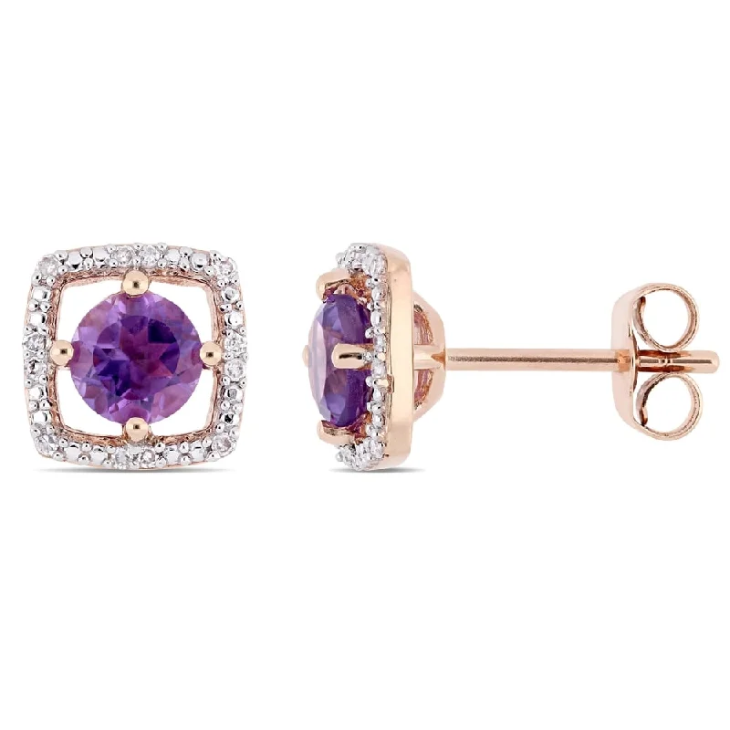 Miadora 10k Rose Gold Amethyst and Diamond Accent Floating Square Halo Stud Earrings