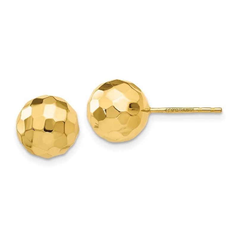 Curata 14k Yellow Gold Hammered 9.5mm Ball Post Earrings