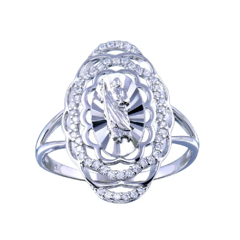 Rhodium Plated 925 Sterling Silver Saint Jude CZ Filigree Ring - GMR00338