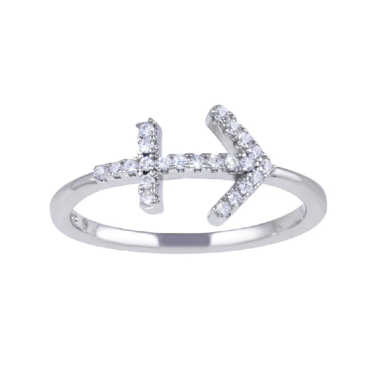 Rhodium Plated 925 Sterling Silver Sagittarius CZ Zodiac Sign Ring - BGR01321