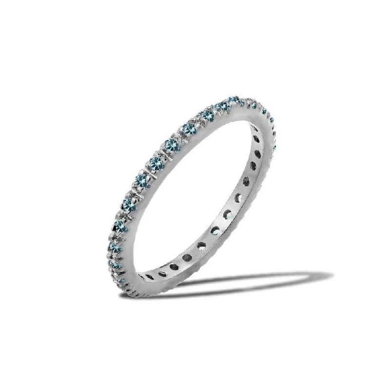 Rhodium Plated 925 Sterling Silver Plated Birthstone Inlay Eternity Ring March - BGR00339MAR