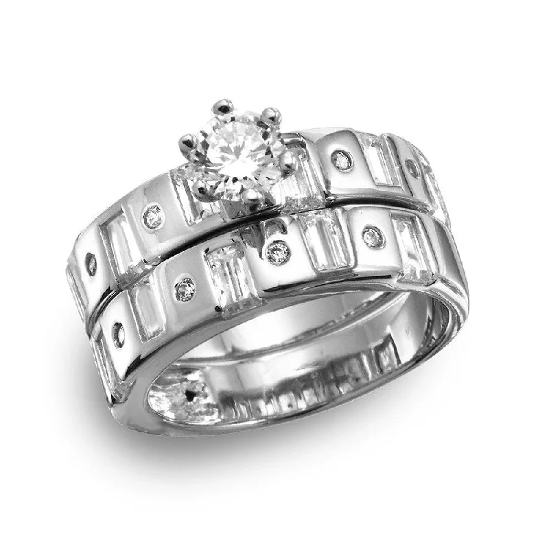 Silver 925 Rhodium Plated Baguette CZ Band Engagement Ring - GMR00110