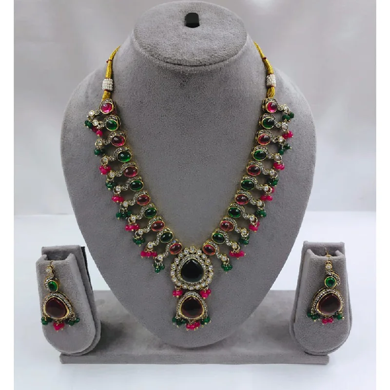 Akruti Collection Gold Plated Crystal Stone And Beads Necklace Set