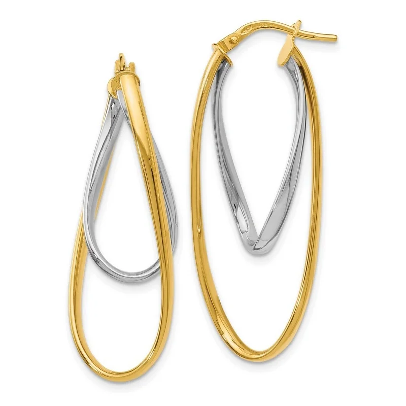 Curata 14k Two Tone Gold 42x3mm Twist Double Long Oval Hoop Earrings