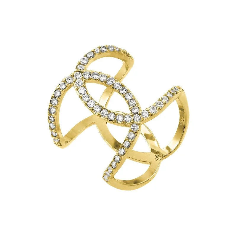 Gold Plated 925 Sterling Silver Knotted CZ Ring - STR01008GP