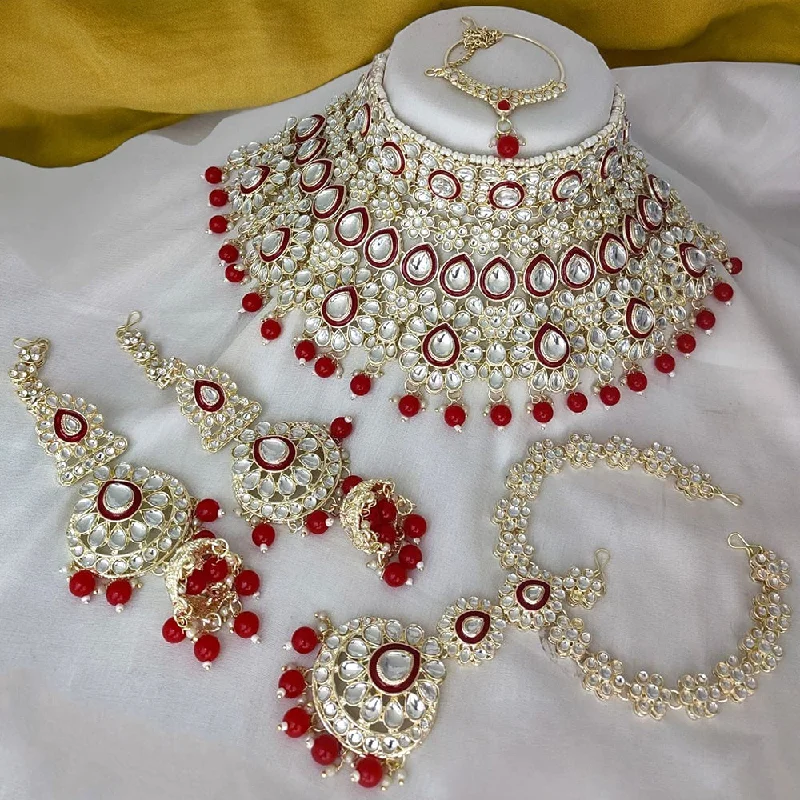 Gehana Mahal Gold Plated Kundan Stone Semi Bridal Necklace Set