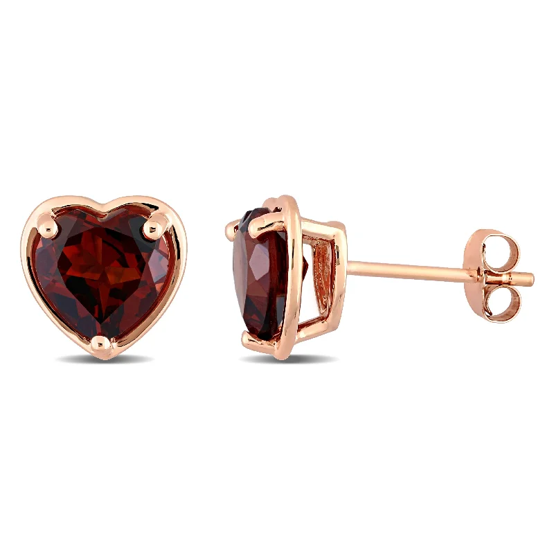 Miadora 14k Rose Gold Garnet Heart Stud Earrings