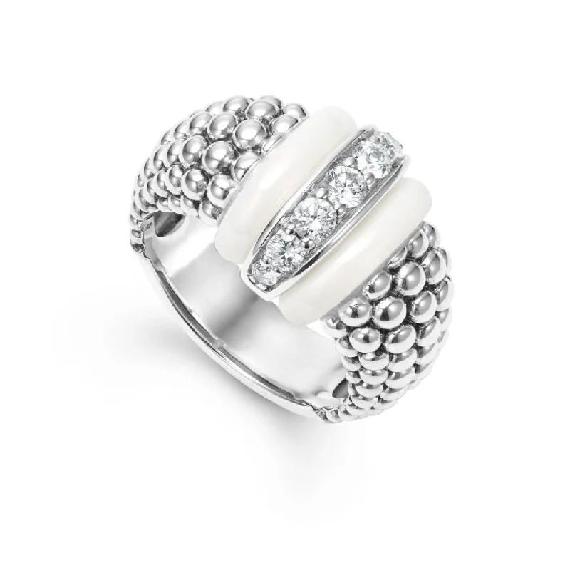 Lagos White Caviar Ceramic Diamond Ring