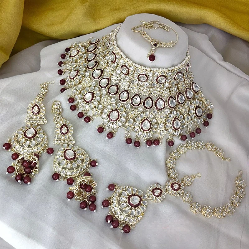 Gehana Mahal Gold Plated Kundan Stone Semi Bridal Necklace Set