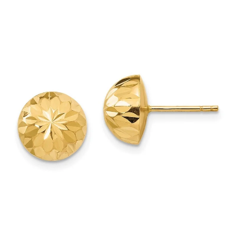 Curata 14k Yellow Gold 9mm Sunburst Diamond Cut Button Post Earrings