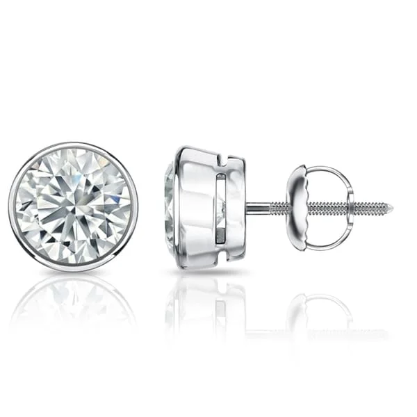 Auriya 5ctw Round Diamond Stud Earrings Bezel-set 18k Gold - GIA Certified