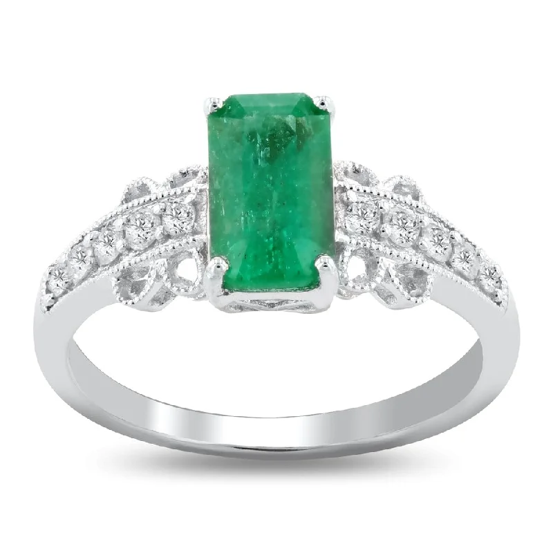 Auriya 14k White Gold 1 1/3ct Emerald and 1/5ct TDW Diamond Ring