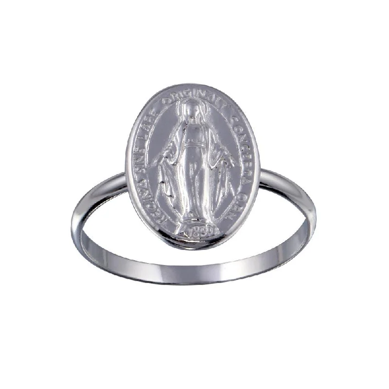 High Polished 925 Sterling Silver Mary Medallion Ring - SOR00026