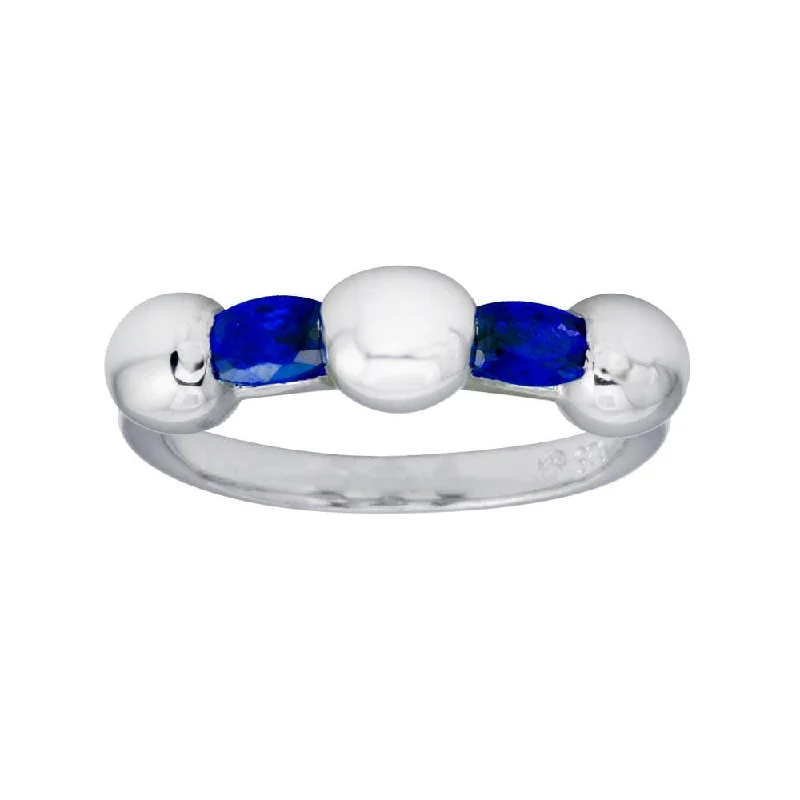 Rhodium Plated 925 Sterling Silver Blue Stone CZ Ring - BGR01308BLU