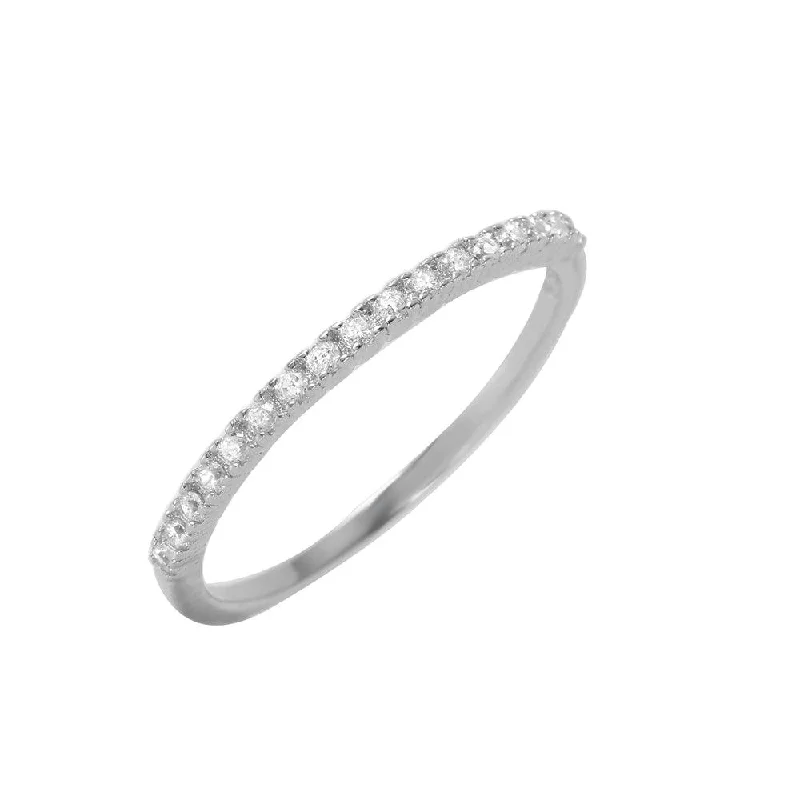 Silver 925 Rhodium Plated Half Clear Pave Set CZ Ring - BGR00945