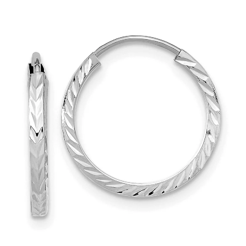 Curata 15mm 14k White Gold Sparkle-Cut Square Tube Endless Hoop Earrings