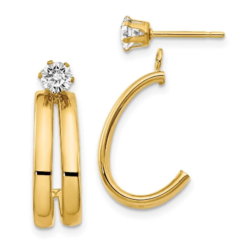 Curata 14k Yellow Gold Post Earrings Polished With CZ Cubic Zirconia Stud Earrings Jackets - 18x9mm