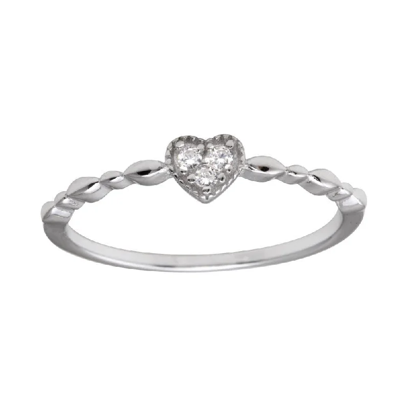 Rhodium Plated 925 Sterling Silver Heart 3 Clear CZ Ring - BGR01227CLR