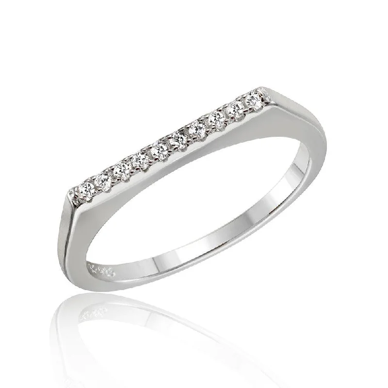 Silver 925 Rhodium Plated Stackable Flat Top CZ Ring - STR01047RH