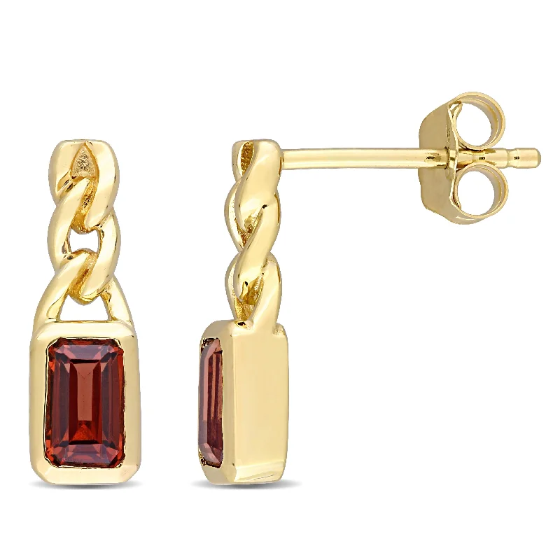 Miadora 10k Yellow Gold Garnet Oval Link Octagon Drop Earrings