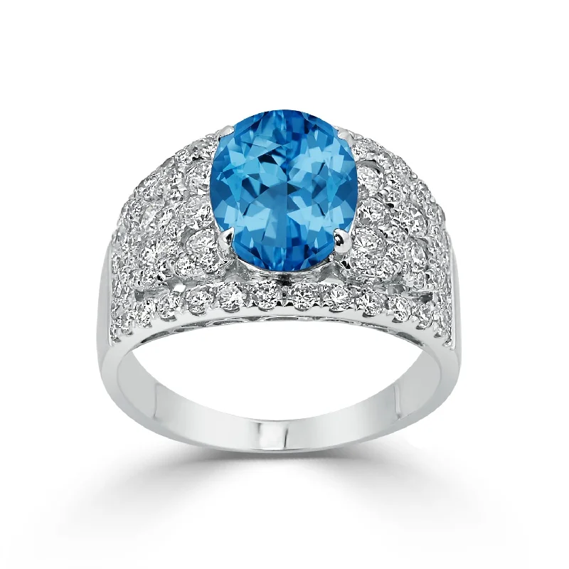 Auriya 3 1/5ct Oval Blue Topaz and Diamond Ring 1 1/3ctw 18K Gold