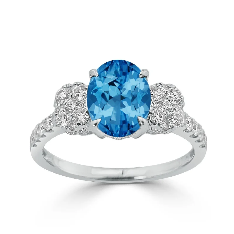 Auriya 2 1/3ct Oval-cut Blue Topaz and Diamond Ring 3/4ctw 18K Gold