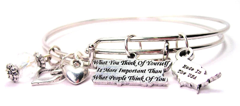 What You Think Of Yourself Is More Important Than What People Think Of You Expandable Bangle Bracelet Set