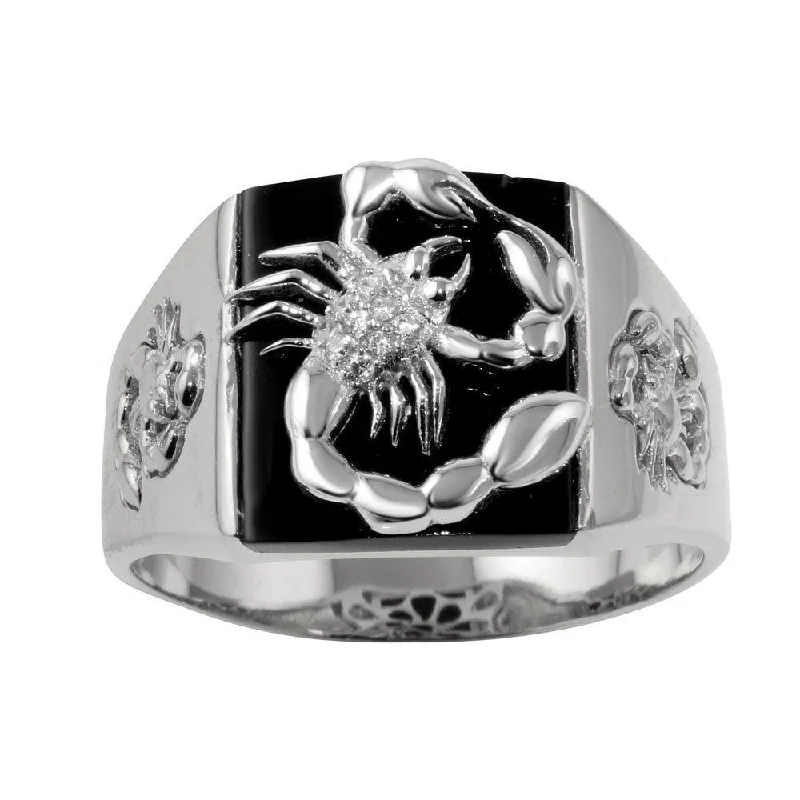 Rhodium Plated 925 Sterling Silver Square Scorpion Ring with CZ - GMR00226RH