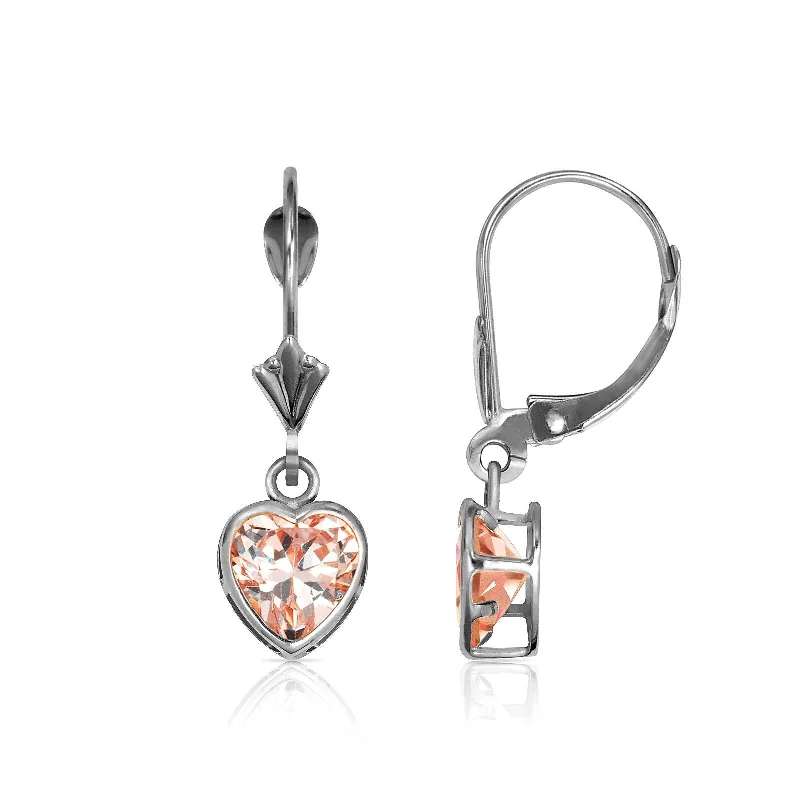 Curata Solid 14k White Gold Birthstone Heart-Shaped Cubic Zirconia Bezel Dangle Leverback Earrings (6mm x 25mm)