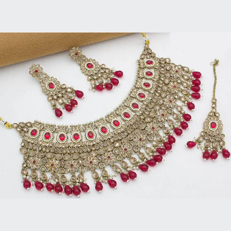 Kavita Art Gold Plated Crystal Stone And Pearls Necklace Set