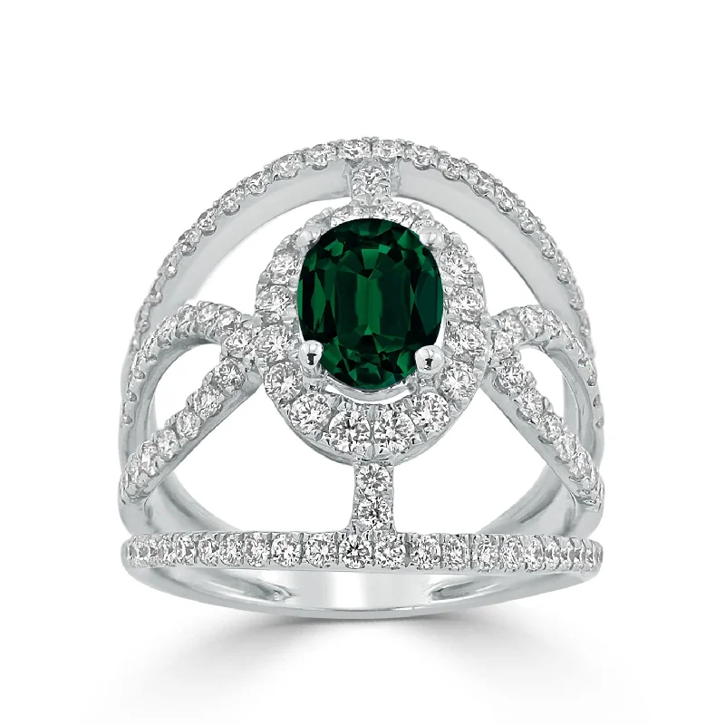 Auriya Modern 1 1/8ct Oval-cut Green Emerald and Diamond Ring 1ctw 18K Gold