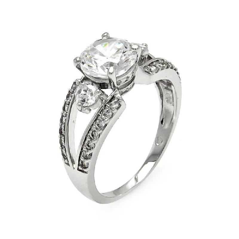 Silver 925 Rhodium Plated Clear CZ Open Round Bridal Ring - BGR00574