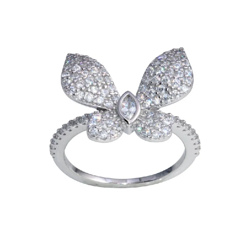 Rhodium Plated 925 Sterling Silver Butterfly CZ Ring - BGR01306