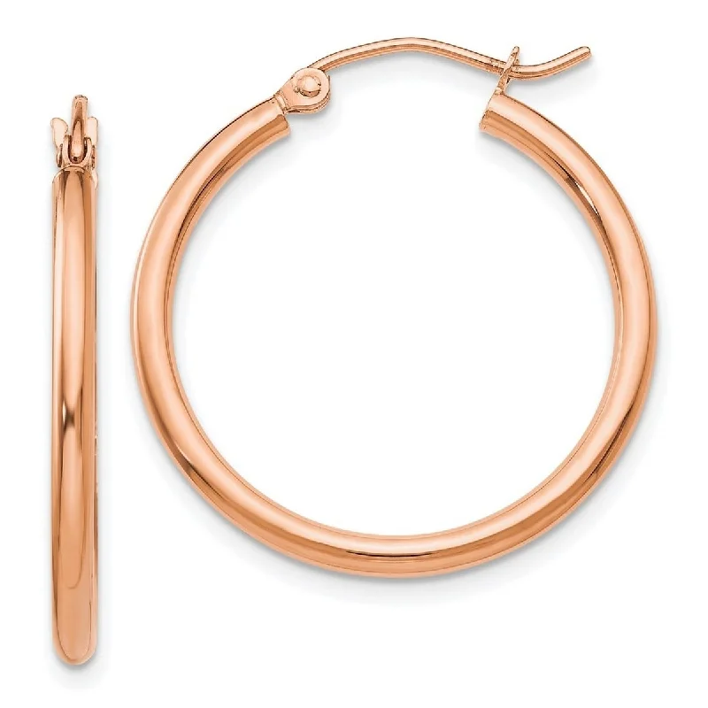 Curata 14k Rose Gold 2x25mm Polished Hoop Earrings