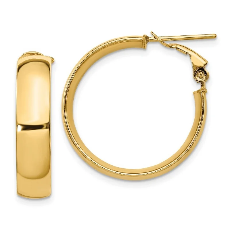 Curata 14k Yellow Gold High Polished 25x6mm Omega Back Hoop Earrings