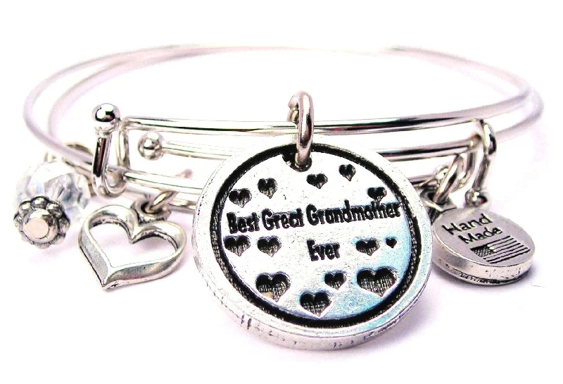 Best Great Grandmother Ever With Hearts Bangle Expandable Bangle Bracelet Set