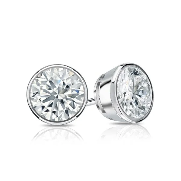 Auriya 4 1/5ctw Round Diamond Stud Earrings Bezel-set 18k Gold - GIA Certified