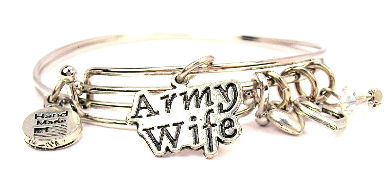 Army Wife Stylized Expandable Bangle Bracelet Set