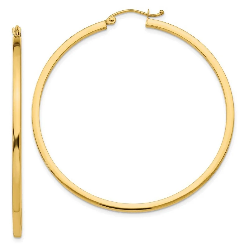 Curata 14k Yellow Gold Polished 50x2mm Square Tube Hoop Earrings