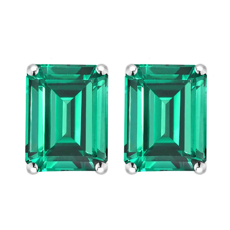 V3 Jewelry 6.0ct Green Emerald Stud Earrings in 925 Sterling Silver