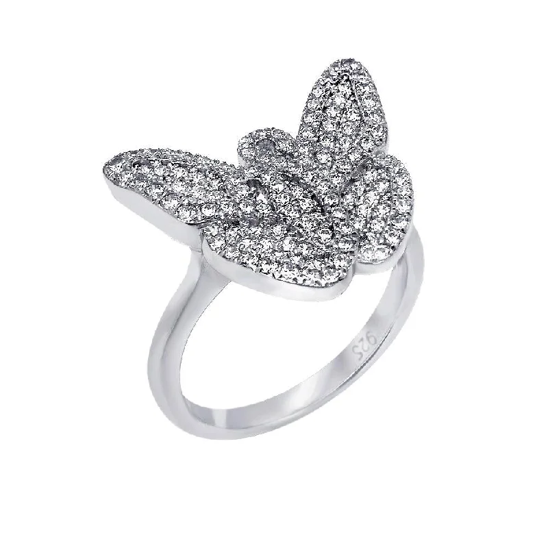 Silver 925 Rhodium Plated Micro Pave CZ Butterfly Ring - ACR00051