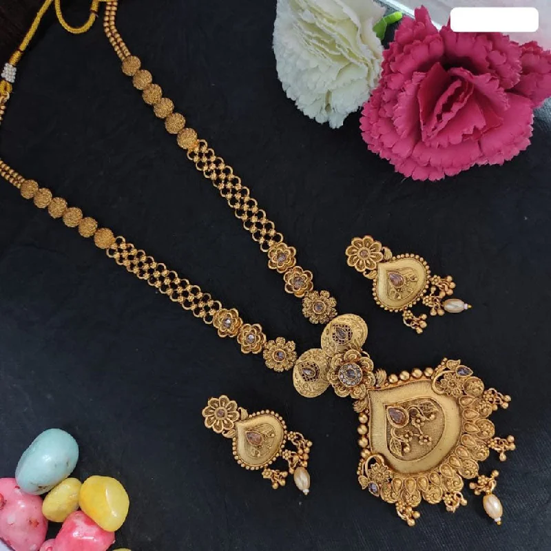 Heera Jewellers Gold Plated Crystal Stone Long Necklace Set