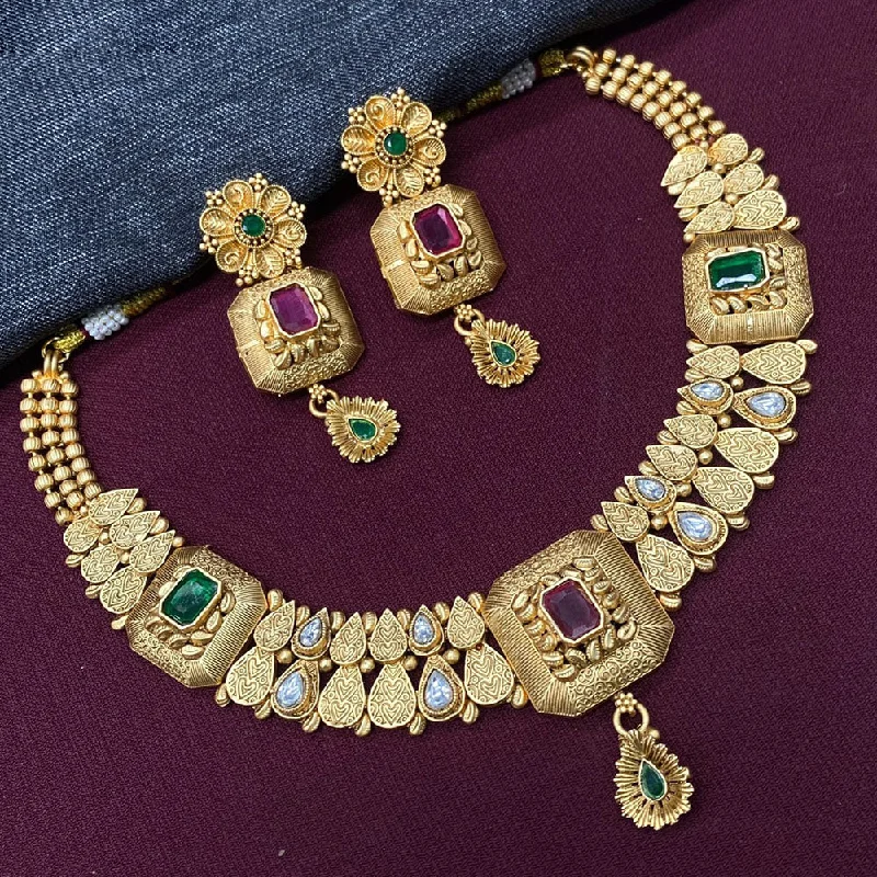 Royal Kundan Jewellery Gold Plated Pota Stone Necklace Set